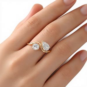 Anillo Toi Et Moi con Diamante Cultivado en Laboratorio de Corte Pera y Redondo de 0.85ct, Oro Amarillo de 14K, Anillo de Dos Piedras, Anillo de Compromiso, Banda Curva en Forma de Ola - Product Image 6
