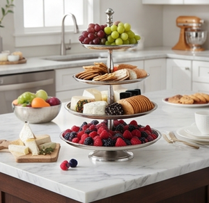 Support à gâteau en acier inoxydable de qualité supérieure à cinq niveaux, plateau de service réutilisable multi-étages pour une présentation élégante des desserts - Product Image 6