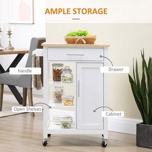Carrello da Cucina Compatto dal Design Moderno con Ruote, Regolabile, Bianco, Trolley Multiuso Impermeabile in Legno di Quercia Elegante - Product Image 6