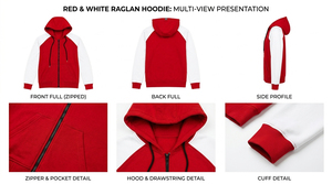 เสื้อฮู้ดซิปแขนยาวสีแดงสำหรับผู้ชาย แขนเสื้อสีขาว มีกระเป๋าหน้า เสื้อสเวตเชิ้ตลำลองสำหรับใส่ในฤดูใบไม้ร่วง - Product Image 5