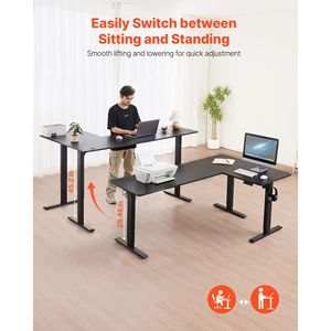 Scrivania da Gaming ad Angolo con Doppio Gancio, in Acciaio al Carbonio Resistente, a Forma di L, con Altezza Regolabile Elettricamente - Product Image 2