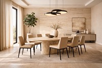 Chaise de salle à manger Ostuni moderne en cuir PU rembourrée, pieds en métal noir, base en métal robuste pour hôtel, restaurant, villa, usage contractuel