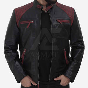 Veste en cuir véritable tendance pour homme, style Cafe Racer, avec col montant et fermeture éclair sur le devant - Product Image 2