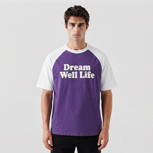 T-shirt Raglan en Coton Lourd 260 g/m² avec Logo Personnalisé, Col Rond, Style Décontracté, Imprimé, Haut pour Homme, Coupe Oversize, Streetwear, T-shirt d'Été - Product Image 1