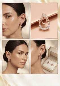 Boucles d'oreilles en or massif 9 carats plaqué rhodium couleur or rose, avec accent de diamant taille brillant rond, cadeau pour femme - Product Image 2
