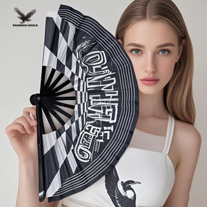 พัดมือพับได้พลาสติกสีสันสดใสไซส์ใหญ่33ซม. สำหรับผู้ชายผู้หญิงของขวัญเต้นรำตามเทศกาล - Product Image 4