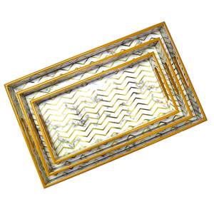 Juego de 3 bandejas de servir cuadradas de madera ecológica Tranquil Square de la mejor calidad india, en blanco y dorado, para el hogar, hoteles y cenas. - Product Image 2