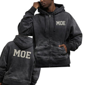 Sweat à capuche personnalisé vintage délavé effet soleil pour homme, fabrication OEM, coupe oversize, épais, 100 % coton, avec fermeture éclair et strass, idéal pour l'hiver - Product Image 1