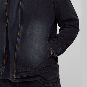 Quality Casual Embroidered Windproof Oversized Drop Shoulder Denim <b>Jeans</b> <b>Jacket</b> for Men Distressed <b>Black</b> 100% Cotton Winter - Product Image 4