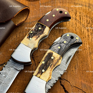 Razor Sharp Damascus Steel Folding Blade Drop Point Industrial Grade Pocket Knife Elk Horn Wood Handle OEM ODM EDC Utility Knife - Product Image 3