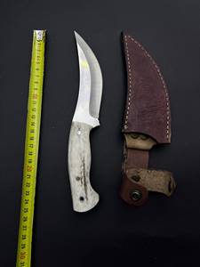 Cuchillo de caza con hoja de acero de Damasco y mango de asta de ciervo, cuchillo de supervivencia para exteriores - Product Image 6