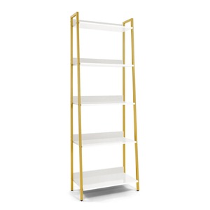 Estante de escalera con marco blanco y dorado de calidad premium, perfecto para habitaciones, estudios y decoración de interiores, expositor de la India. - Product Image 4