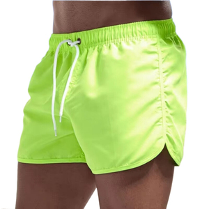 Pantalones Cortos para Hombre, Color Verde Lima Sólido, de Secado Rápido, con Cordón Ajustable, Cintura Media, Casuales, de Poliéster Tejido, Último Modelo - Product Image 1