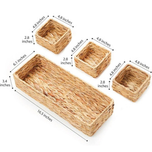 Water Hyacinth <b>Basket</b> Set - 3 Pieces. Handmade Square and Rectangular <b>Woven</b> <b>Baskets</b> for Storage, Organization and Decoration. - Product Image 6