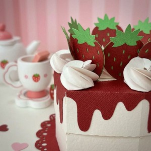 Original Design ZS-PC0076 3D Pop-up Strawberry Cake Greeting Card Handmade <b>Birthday</b> Cake Gift Box for Online Retailers - Product Image 4