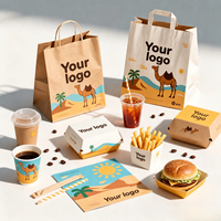 Ensemble d'emballages alimentaires jetables biodégradables et écologiques avec logo personnalisé, sacs et boîtes en papier kraft imperméables pour la restauration rapide