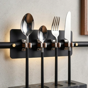 Cuchara, Tenedor y Cuchillo de Acero Inoxidable con Recubrimiento de Polvo Negro, Duraderos, Resistentes al Óxido, Aptos para Lavavajillas, Color Plateado, para Restaurante - Product Image 1