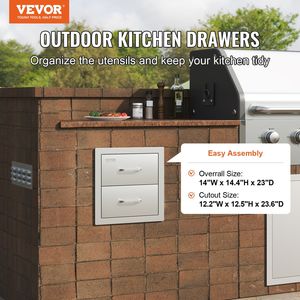 Soluzione di Stoccaggio per Cucina Esterna 14W X 14.4H X 23D Pollici, Cassetti Doppi per BBQ a Incasso con Maniglia in Acciaio Inox per BBQ da Isola - Product Image 2