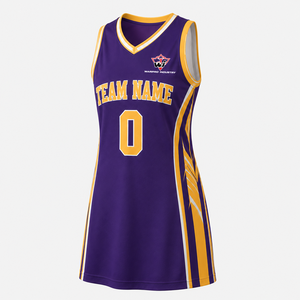 Warpro Industry – Robe de basket-ball pour femmes, violette et jaune, col en V, sans manches, nom et numéro d'équipe personnalisés, impression par sublimation - Product Image 3
