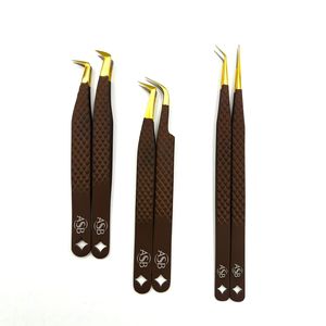 Pinces à cils marron chocolat, pointes plaquées or, logo personnalisé, outils professionnels pour extensions de cils - Product Image 5