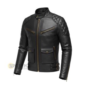 Vestes en cuir pour hommes de qualité supérieure, en cuir verni, fermeture éclair, coupe-vent, imperméable, tissu en toile, décontractées, pour l'hiver - Product Image 1
