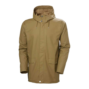 <b>Men's</b> Hooded Waterproof PU Rain <b>Jacket</b> <b>Long</b> Sleeve Casual Solid Color Polyester Coat with Pockets Autumn Wear Breathable - Product Image 1