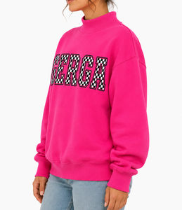 Sudadera Casual de Manga Larga para Mujer, Estilo Oversize con Cuello Alto Simulado, Diseño de Parches con Letras y Contraste de Puntos, Personalizada OEM - Product Image 1