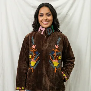 Rajasthani Textile Sujani Eco-Friendly Floral Ladies' Reversible Velvet Cotton Short Woven <b>Thick</b> <b>Quilted</b> Bomber Jacket Hand - Product Image 3