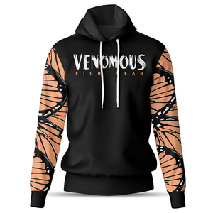 Sudadera con Capucha Venomous Fight Gear Butterfly, Unisex, Deportiva, con Estampado Negro y Naranja, Corte Regular, Forro Polar para Invierno, Personalizable - Product Image 3