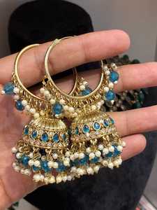 Boucles d'oreilles Jhumki ethniques en laiton de créateur, ensemble de bijoux de mode pour femmes, finition premium, fournisseur en gros OEM ODM - Product Image 2