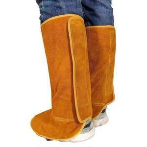 Protège-chaussures de soudeur en cuir de vachette écologique, résistants au feu, à la chaleur et à l'abrasion, avec fermeture élastique, anti-coupure - Product Image 3