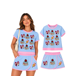 Women's 2-Piece <b>Embroidery</b> Back to school Skort <b>Set</b> Sleeveless Top With Turn-Down Collar Above Knee Shorts Summer Casual Wear - Product Image 2