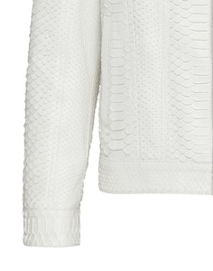 Wholesale Men's <b>White</b> Premium Genuine Cowhide Leather Python Embossed Racer <b>Jacket</b> Sample Service Customization - Product Image 2