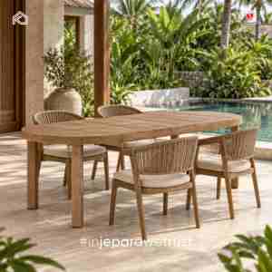 Modern Solid Teak Wood Outdoor Dining <b>Table</b> Slatted Top Oval Wooden Patio <b>Table</b> for Villa Resort Hotel Restaurant Furniture - Product Image 6