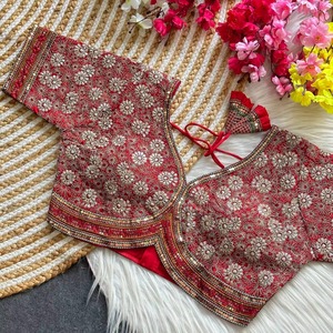 Blusa de mujer de ajuste holgado de moda Georgette elegante bordado patrón Floral Vintage toque elegante Botón de aspecto occidental - Product Image 6