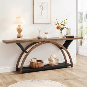 Table de canapé convertible moderne style ferme avec miroir, pieds incurvés géométriques et étagère inférieure noire, mobilier d'entrée pour hôtel - Product Image 2