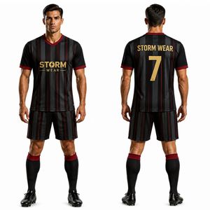Maillot de football personnalisé en tissu mesh 100% polyester, extensible dans quatre sens, respirant, maillots de football OEM, uniforme de football personnalisé - Product Image 4