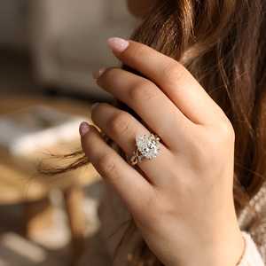Bague de fiançailles en or massif 10K 14K 18K certifiée IGI, diamant de laboratoire taille poire et taille ronde, pour femme, E VVS - Product Image 1