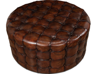 Pouf ottoman en cuir de qualité supérieure avec coussin rembourré durable, structure en bois massif, repose-pieds de luxe pour la décoration du salon