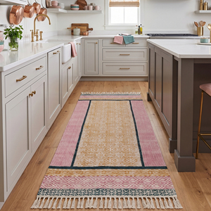 Tapis de sol artisanal en coton, style bohème, lavable, antidérapant, écologique, imprimé au bloc, tissage plat, pour salon, chambre, intérieur - Product Image 4