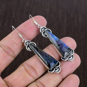 Boucles d'oreilles pendantes en labradorite, argent sterling 925, bijoux bohèmes faits à la main, pierres précieuses, cadeau de luxe pour femmes - Product Image 6