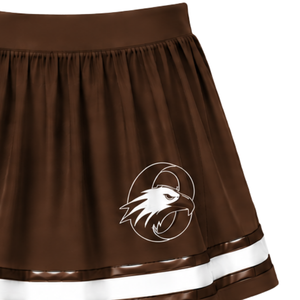 Jupe de cheerleading marron foncé plissée, jupe d'uniforme athlétique avec bordure rayée, tenue de performance d'équipe, vêtements de sport personnalisés - Product Image 3