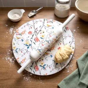 Juego de Chakla Belan de Mármol Floral |   Tabla de amasar de mármol impresa con rodillo a juego |   Preparación de la masa para Roti, Chapati, Paratha y Puri - Product Image 3