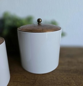 Premium White Metal Storage Canisters With Copper Finished Lid Perfect For <b>Kitchen</b> Counter And <b>Pantry</b> Organization From India - Product Image 1