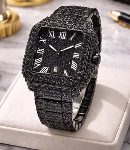 Montre Homme Noire Moissanite Style Hip Hop avec Cadran Romain Sertie de Pierres, Bijou de Luxe Effet Glaçon, Montre Statement - Product Image 3