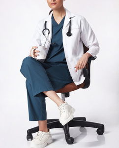 Uniforme médical personnalisé avec logo, en tissu extensible polyester et élasthanne, manches courtes, facile d'entretien, anti-plis, pour femmes, hommes et unisexe - Product Image 5