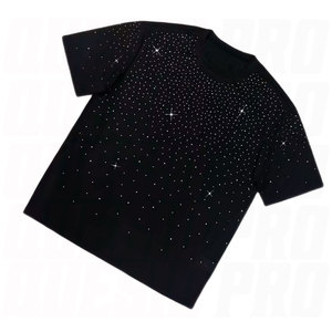 เสื้อยืดผู้ชายสไตล์สตรีทแฟชั่นวินเทจทรงบ็อกซี่ ผ้าคอตตอน 100% หนานุ่ม ตกแต่งด้วยคริสตัลแบบสั่งทำพิเศษ ล้างสีแบบแอซิดวอช ขายส่ง - Product Image 2
