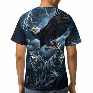 Men's Cotton Short Sleeve O-Neck T-Shirt Eagle Wolves <b>Pattern</b> Sublimation Printed <b>Animal</b> Design Breathable Casual Wear Regular - Product Image 3