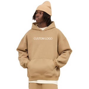 เสื้อฮู้ดผู้ชายโอเวอร์ไซส์เสื้อสเวตเตอร์ผ้าเฟรนช์400-600GSM เสื้อฮู้ดไหล่ตกสำหรับฤดูหนาวย้อมสีเรียบ - Product Image 1