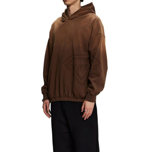 Sweat à capuche marron délavé personnalisé pour fabricant, coupe oversize, épaules tombantes, style streetwear, vierge, grandes tailles pour hommes - Product Image 5
